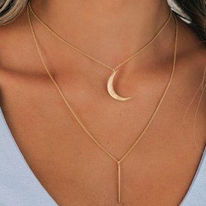 Crescent Moon Drop Necklace-Gold Plated